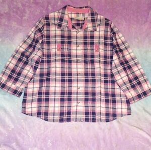 Alfred Dunner Pink and Blue Plaid Button Up
